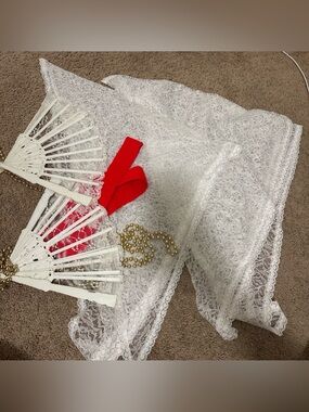 Folclórico dance accessories White lace set with red ribbon and necklace #dance